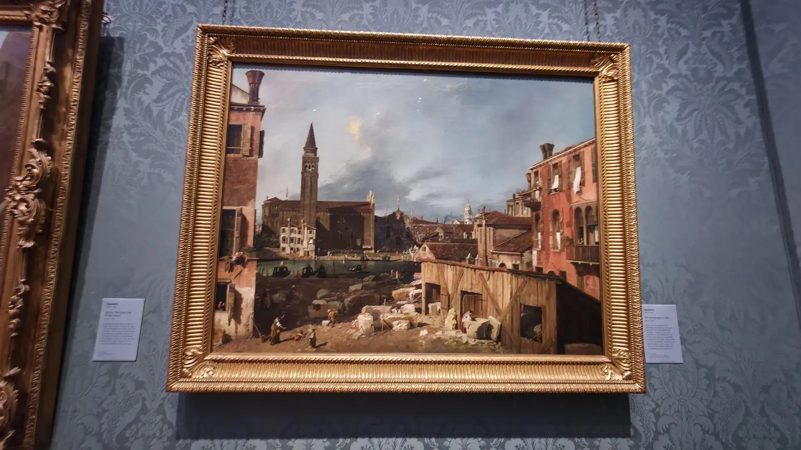 Canaletto's The Stonemason's Yard, a working square in Venice with labourers and washing lines, National Gallery, London