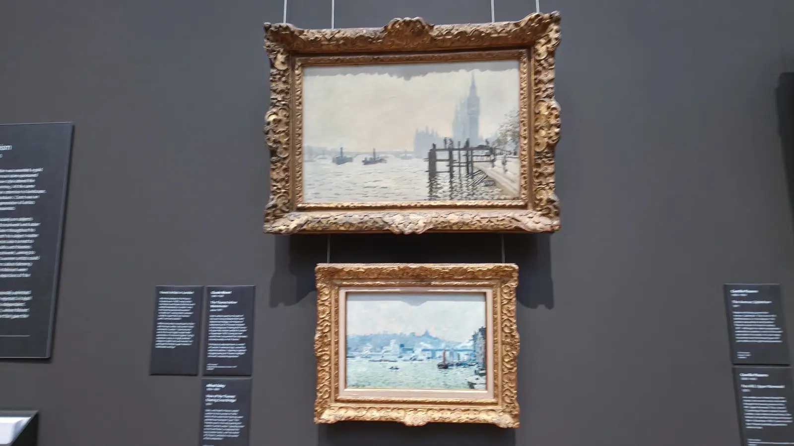 Monet's painting The Thames below Westminster, the Houses of Parliament in fog above the river, at the National Gallery, London