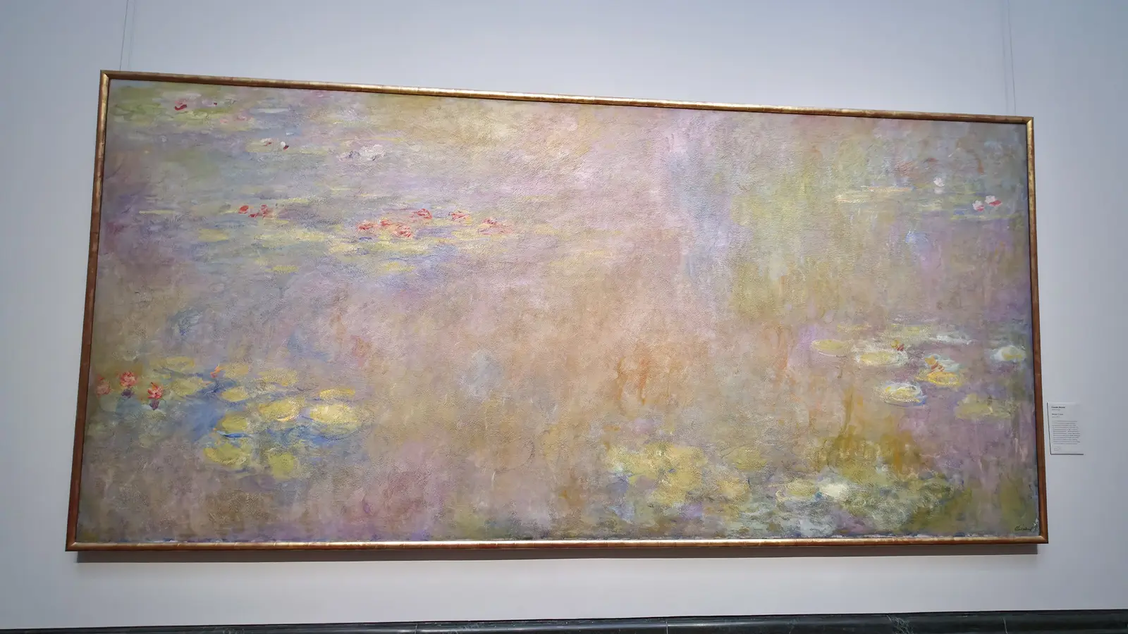 Monet's very wide, pale Water-Lilies canvas of a shimmering lily pond, at the National Gallery, London