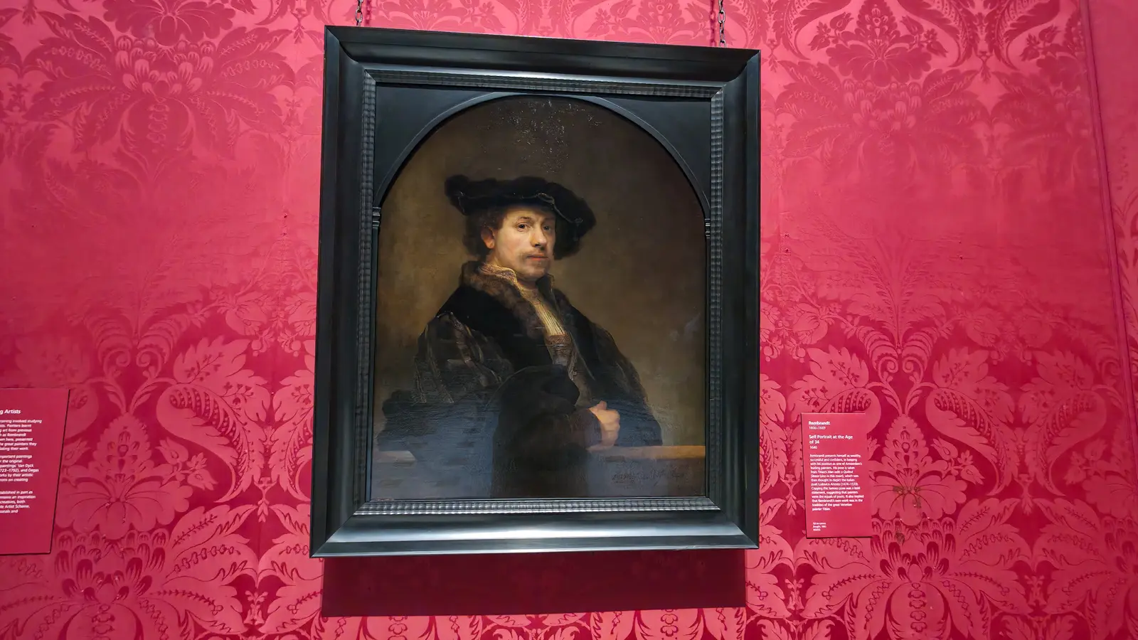 Self Portrait at the Age of 34 by Rembrandt, the artist in fur and velvet at the height of his success, National Gallery, London.