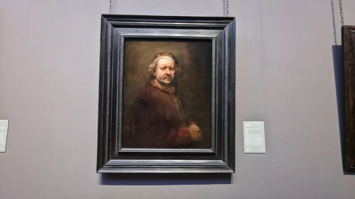 Self Portrait at the Age of 63 by Rembrandt, the worn, plainly dressed artist in his final year, National Gallery, London.