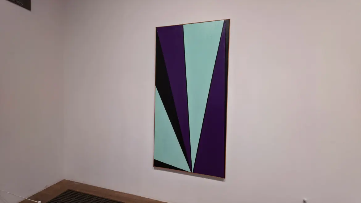 Olle Baertling’s Ardek (1963) at Tate Modern, tall wedges of purple, mint green and black driving up from the base of the canvas