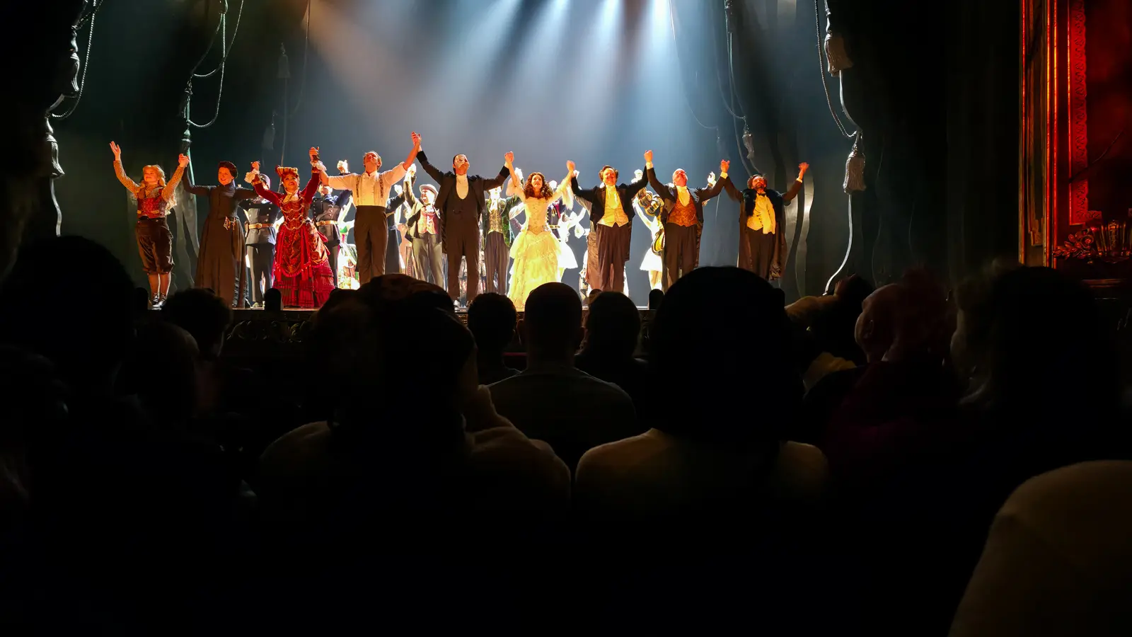 The cast of The Phantom of the Opera taking their curtain call at His Majesty’s Theatre in London’s West End