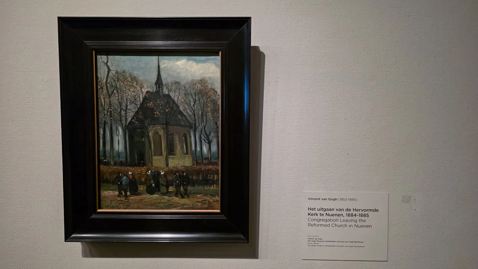 Congregation Leaving the Reformed Church in Nuenen, 1884 to 1885, the church with autumnal trees and churchgoers, Van Gogh Museum, Amsterdam