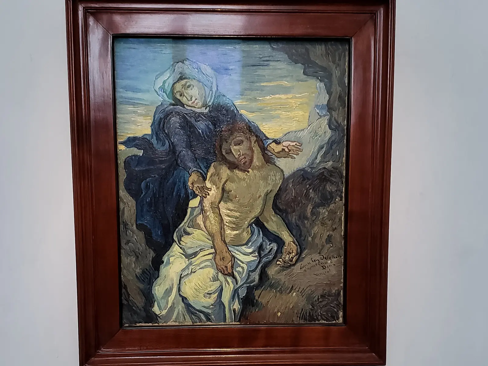Van Gogh’s Pieta after Delacroix in the Collection of Modern Religious Art at the Vatican Museums, Vatican City, in a dark mahogany frame