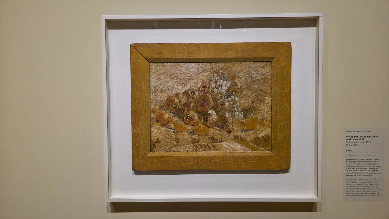 Van Gogh's Quinces, Lemons, Pears and Grapes (1887), an almost monochrome yellow still life in a frame he painted yellow himself, at the Van Gogh Museum