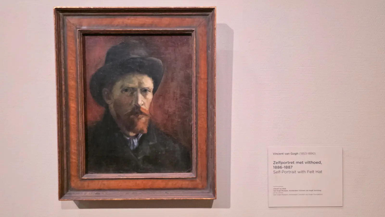 Self-Portrait with Felt Hat, 1886-1887, warm reddish-brown ground with a greenish jaw and orange beard, Van Gogh Museum, Amsterdam